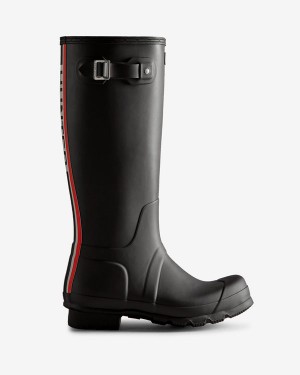 Hunter Original Tall Hunter Tri Colour Logo Backstrap Férfi Hosszúszárú Csizma Fekete | QIU-508642