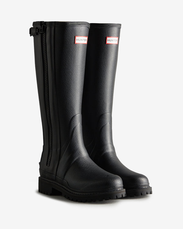 Hunter Balmoral Commando Rubber Zip Tall Wellington Női Hosszúszárú Csizma Fekete | MJN-309654