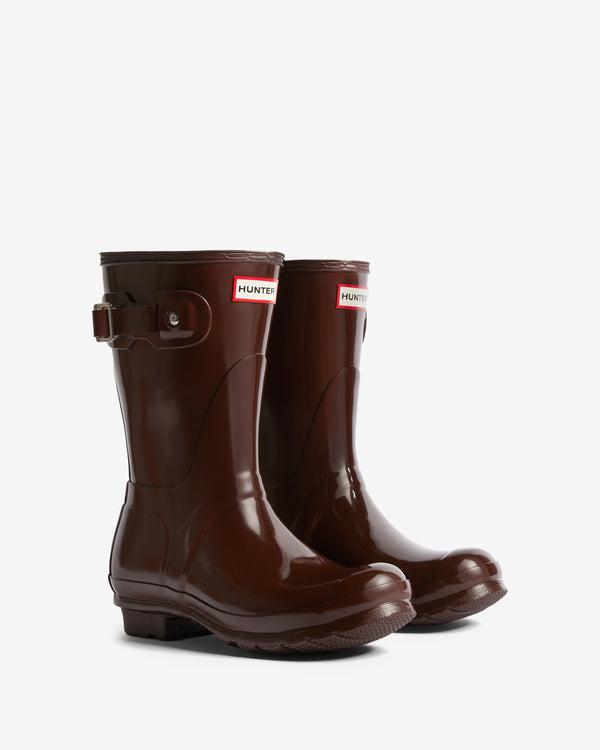 Hunter Original Short Gloss Wellington Női Rövid Szárú Csizma Barna | WDE-460153