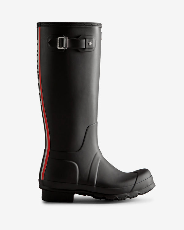 Hunter Original Tall Hunter Tri Colour Logo Backstrap Férfi Hosszúszárú Csizma Fekete | QIU-508642
