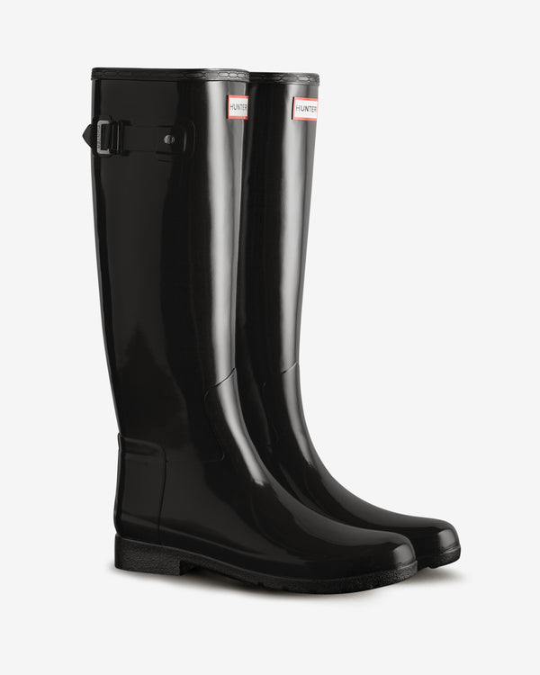 Hunter Refined Slim Fit Tall Gloss Wellington Női Hosszúszárú Csizma Fekete | IGJ-215794
